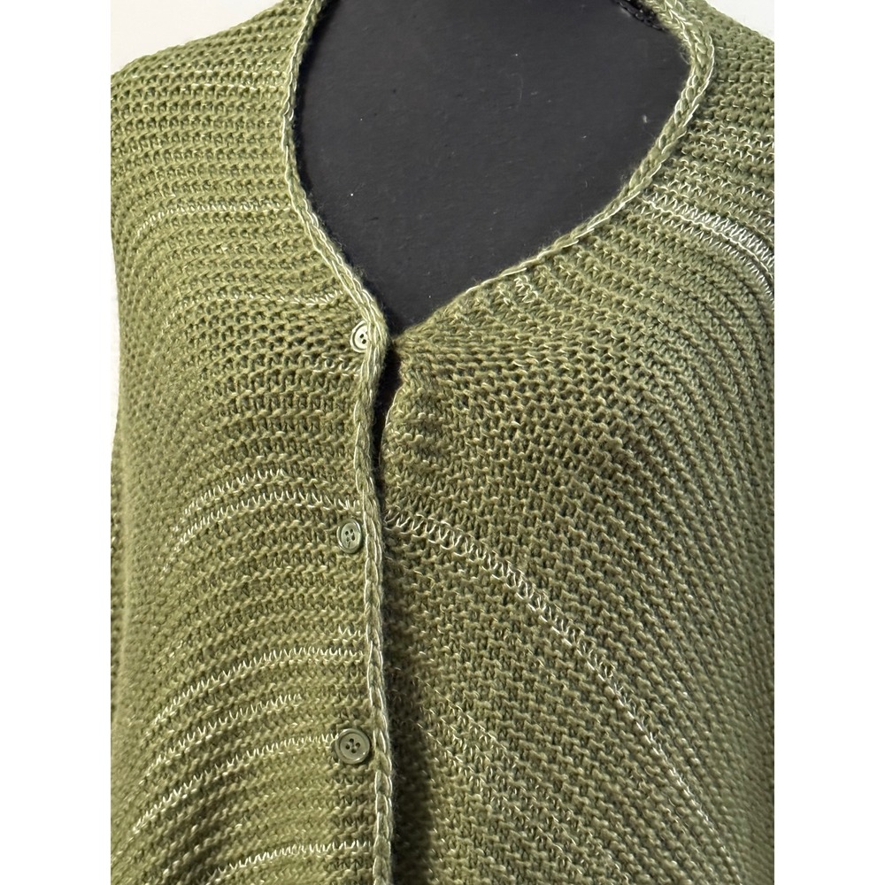 LuLaRoe Mimi Knit Button Front Fringe Wrap Shawl Poncho Olive Green OS - Picture 2 of 6